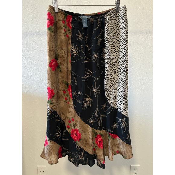 Vintage Y2K Hillard & Hanson Silk Midi Skirt Asymmetrical Floral Size M Petites - Picture 1 of 3